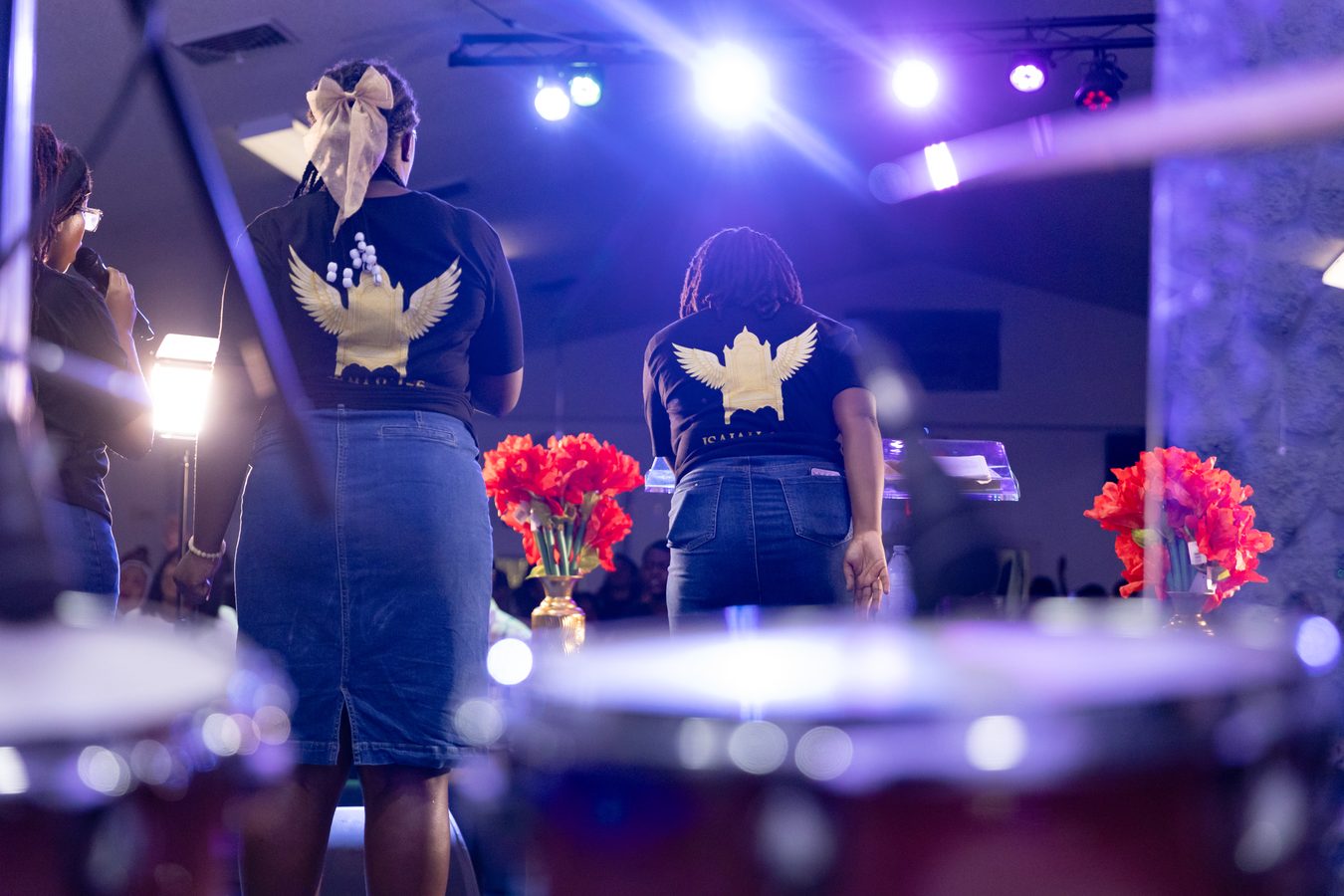 Worship team on stage from behind